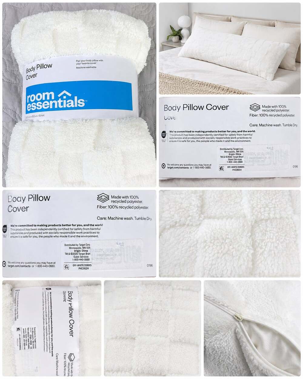 Room Essentials Jacquard Plush Checker Body Pillow Cover Off-White
